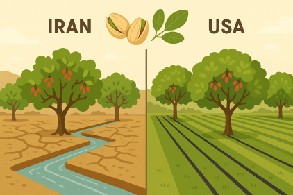 مقایسه عملکرد باغات ایران و آمریکا